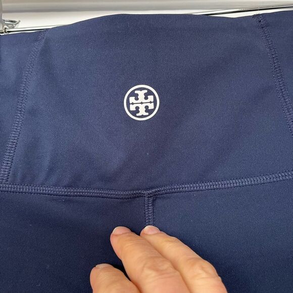 Tory Burch blue/white/green color block sports bra & highrise bike shorts set XS - Picture 9 of 14